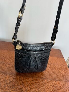Brahmin Vintage Midnight Blue Croc-Embossed Leather Crossbody Bag